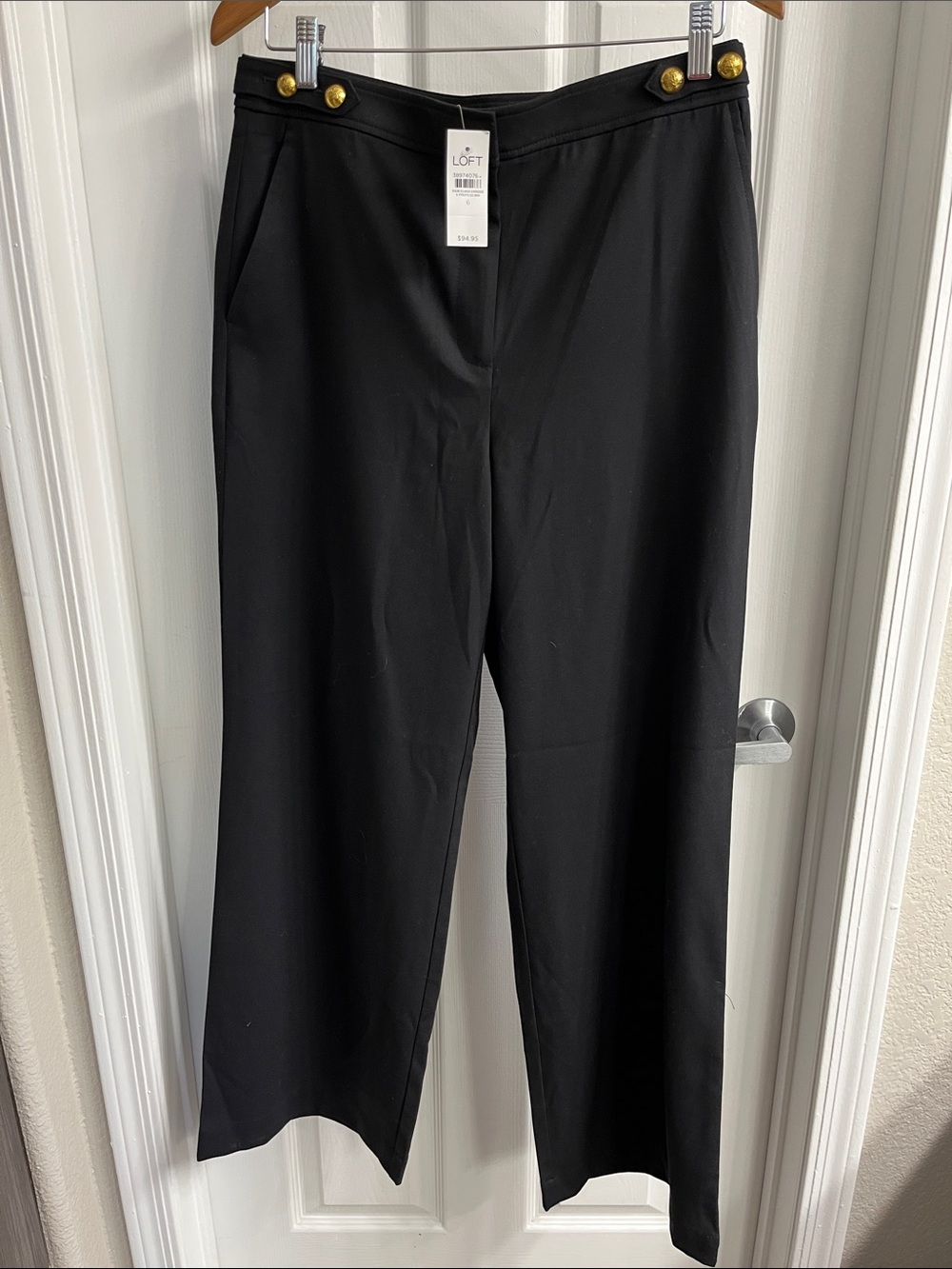 NWT LOFT Black Wide-Leg Pants with Gold Buttons